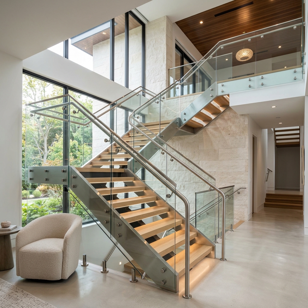 Premium steel railing and toughened glass partitioning